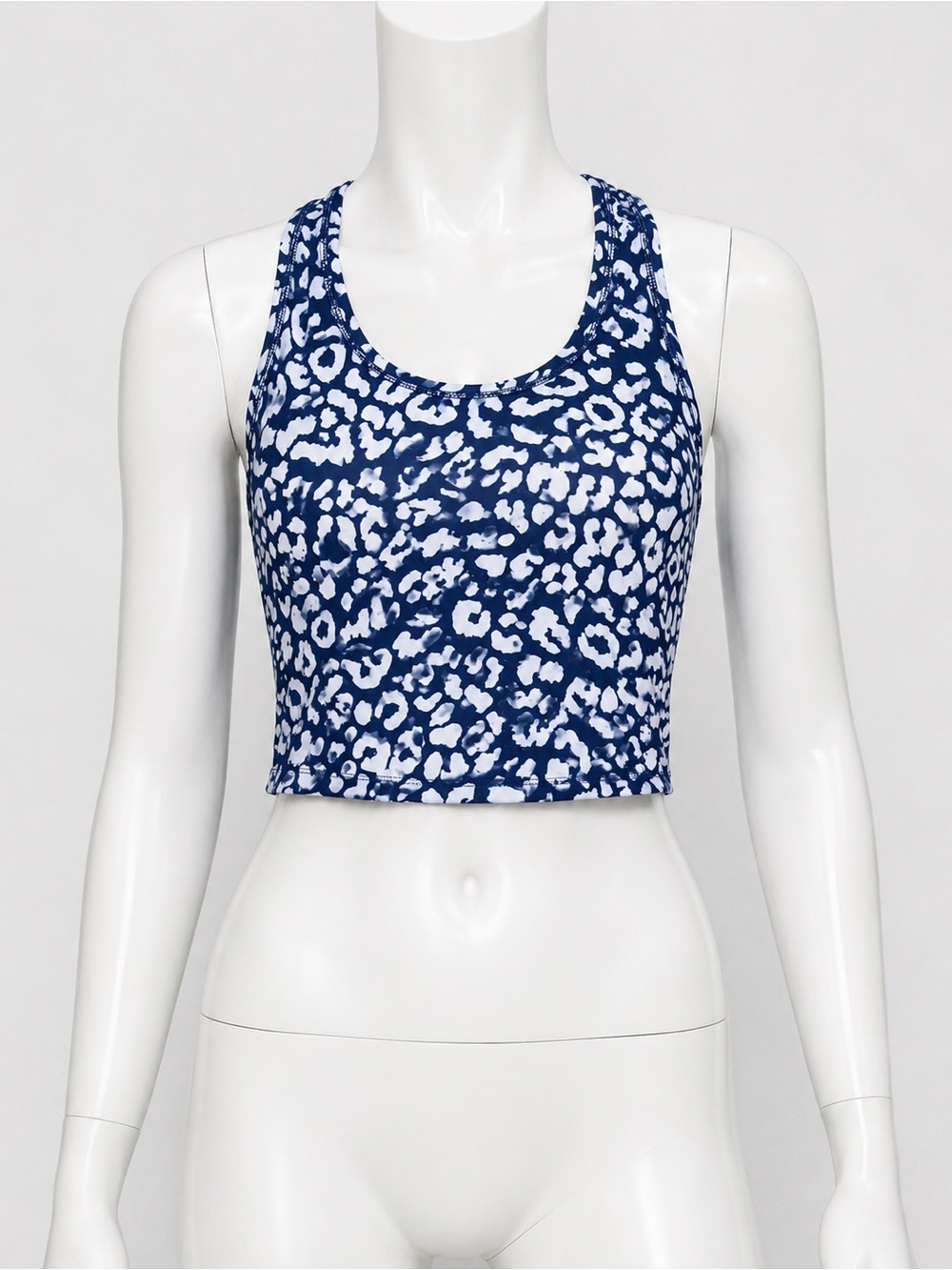 90 Degree By Reflex Blue and White Leopard Print Crop Tank
